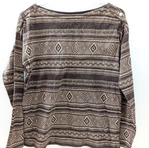 Lauren Ralph Lauren Jeans Co Large Brown Aztec Print Blouse Boat Neck